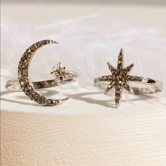 Silver star and moon ring set - Picture 2 of 4
